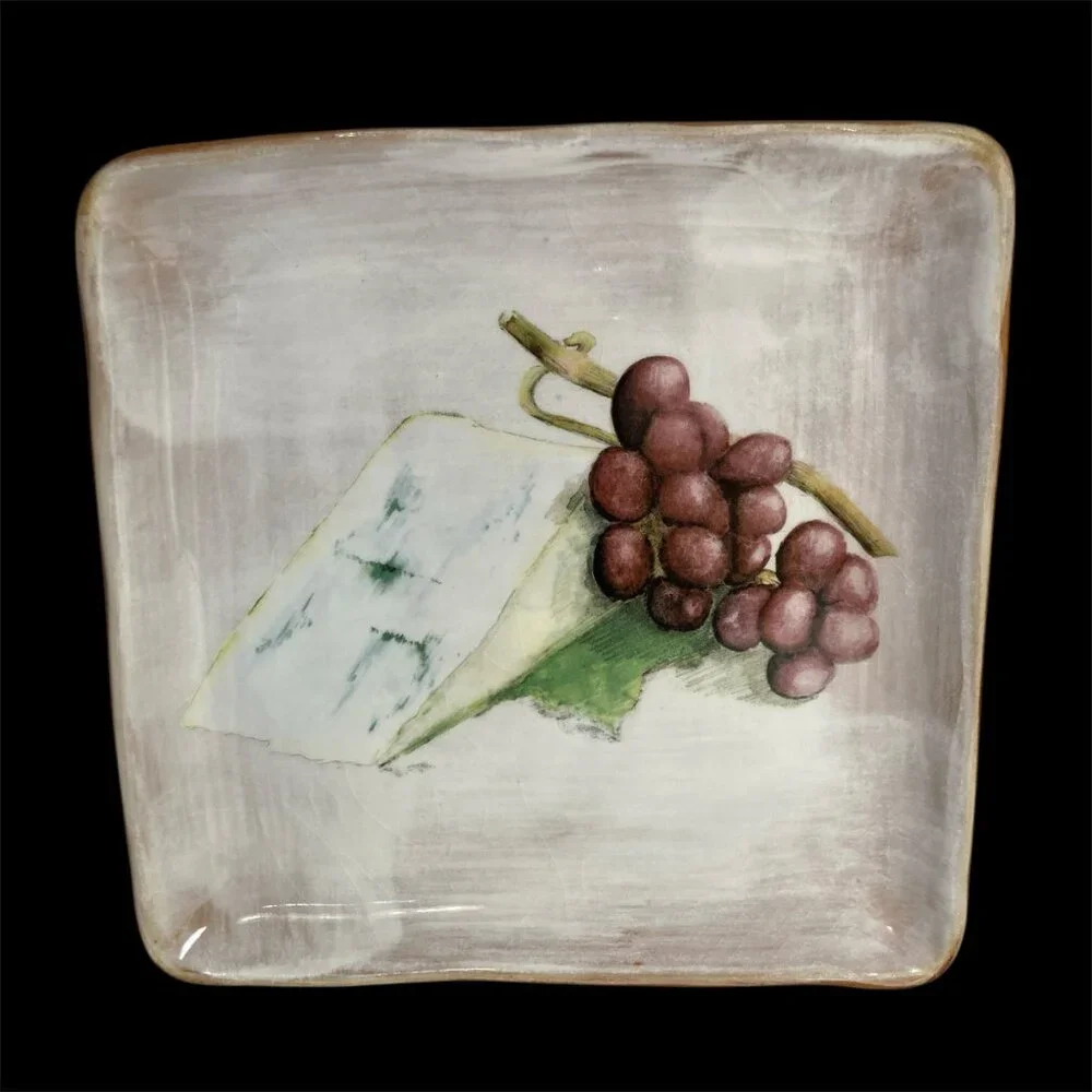 Crate & Barrel Cheese Plate Grapes Grape Bundle Wedge Serving Dish Ceramic Italy